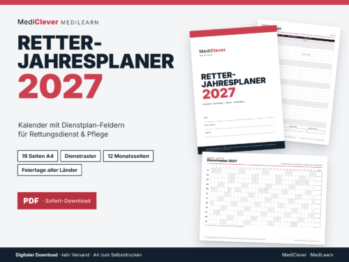 Retter-Jahresplaner 2027 PDF – Deckblatt, Monatsseite und Dienstraster