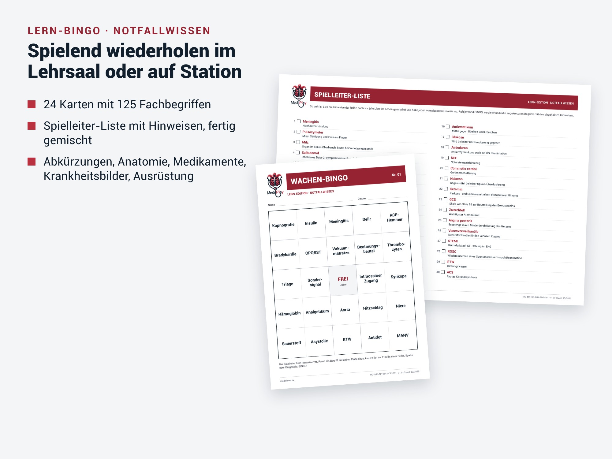 Lern-Bingo mit Spielleiter-Liste