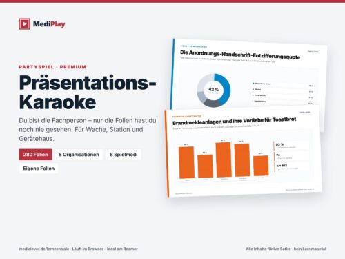 Präsentations-Karaoke · Premium – 280 Folien, alle Spielmodi & Editor